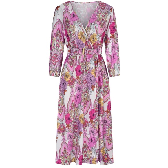 AYANA Floral Paisley Satin Maxi Dress-Pink NWT - Picture 5 of 7